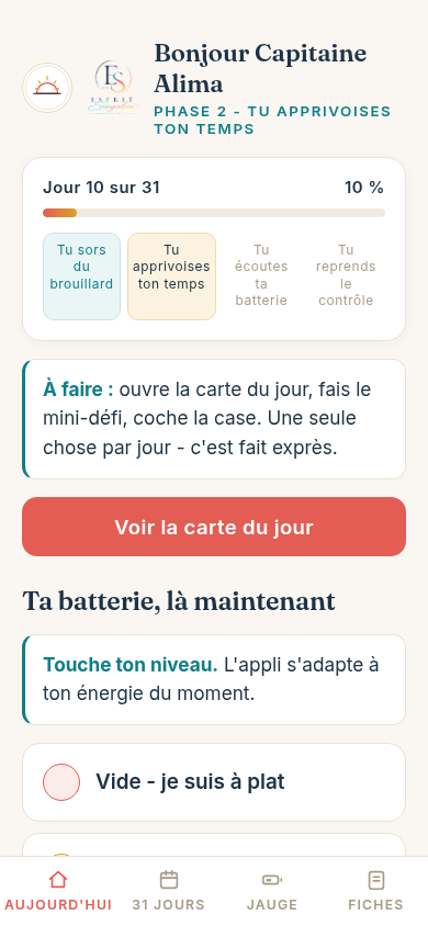 L'appli M'Apprivoiser sur téléphone : écran d'accueil