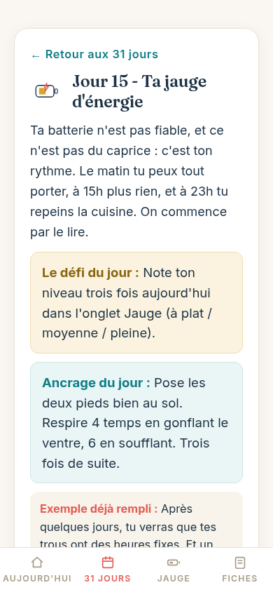 Une carte du jour ouverte dans l'appli