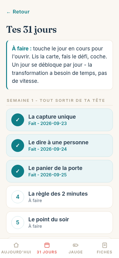 Le parcours des 31 jours
